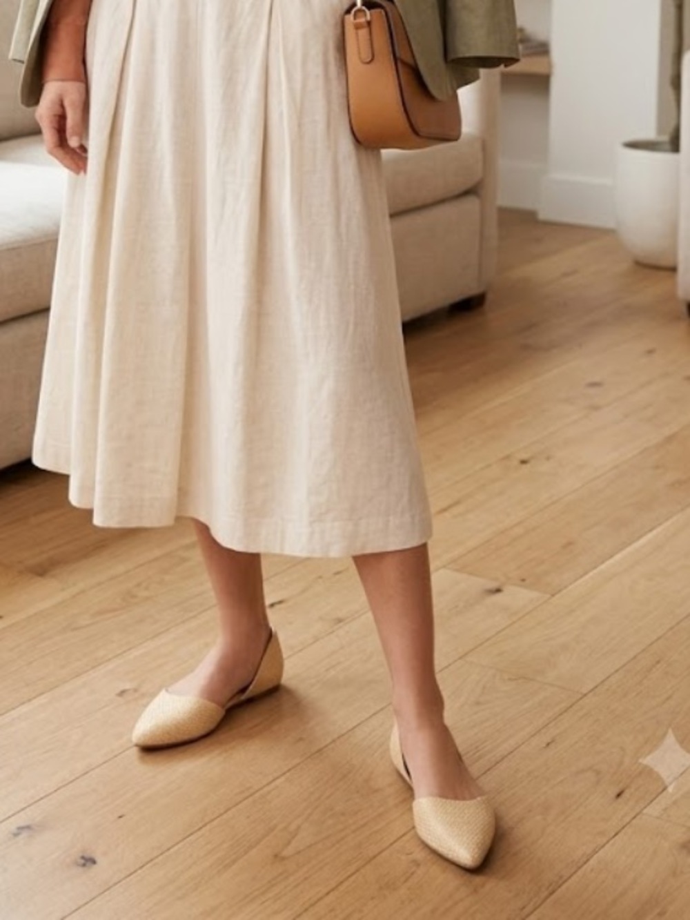 a new day Beige woven  Pointed-Toe Ballet Flats.